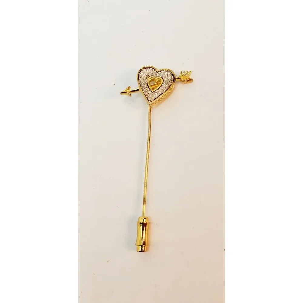 Vintage Franklin Mint 1979 Lover's Heart 24 Kt Gold Over Silver Stick Pin Brooch - Picture 9 of 12
